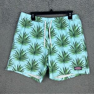 Vineyard Vines Mens Swim Trunks Large Chappy Palm Printed Green Lined 7” Inseam